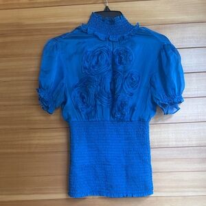 bebe Royal Blue Floral Blouse